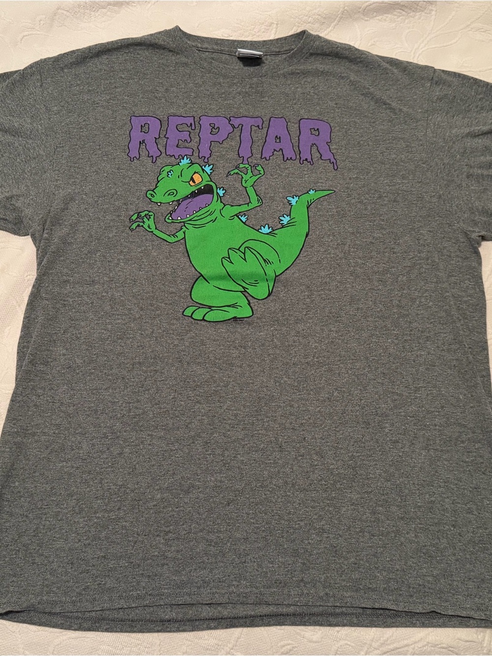 Vintage Junk Food Rugrats Reptar Graphic Tee Men's L Gray Crew Neck 100% Cotton